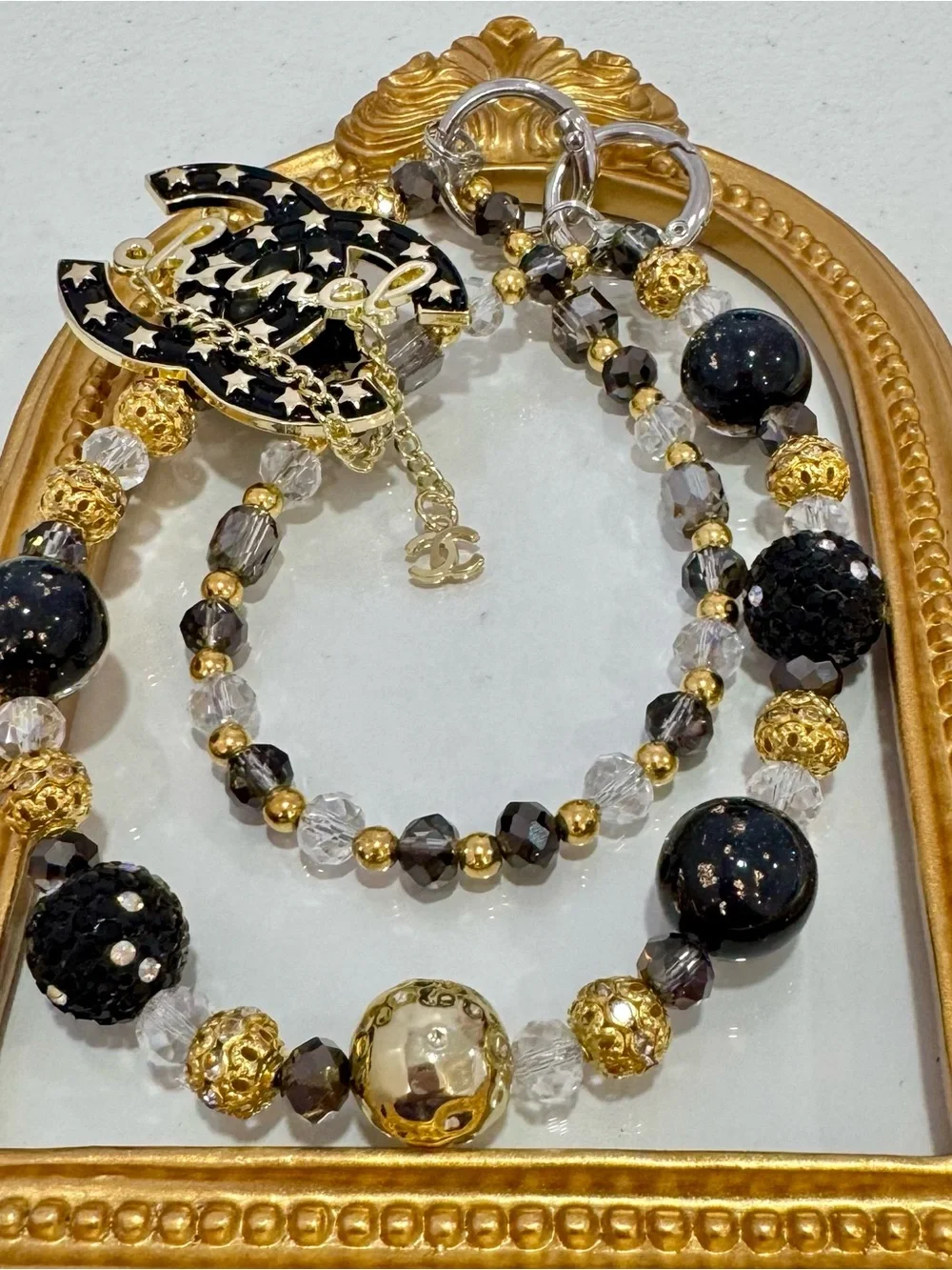 New Black & Gold Beaded Phone Chain